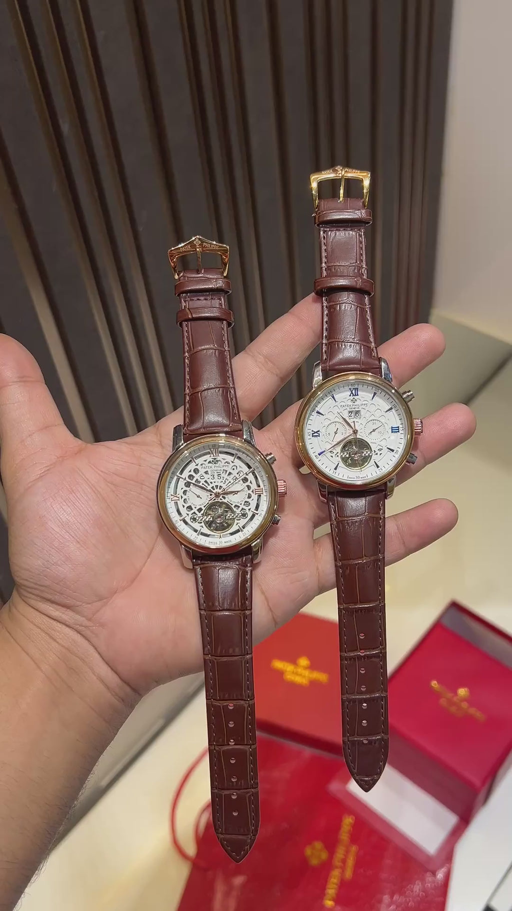 Pate_kK Philip_pe Skeleton Automatic Leather Watch